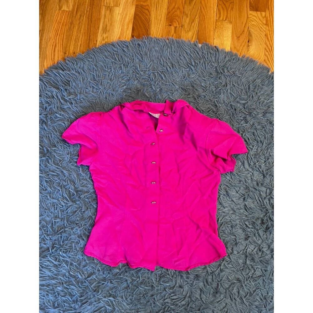 Vintage Platinum Dorothy Schoelen Vivid Pink Button Down Blouse Size S